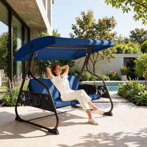 HugCoz 3 Seat Outdoor Porch Patio Swing with Stand & Canopy for Yard
