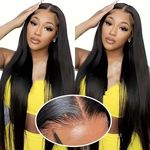 Wear And Go Glueless Wigs Human Hair 4x4 Pre Cut Straight Glueless Wig For Women Middle Part HD Lace Front Straight Human Hair Wigs Upgraded 4x4 Lace Wig Easy To Wear For Beginners 24 Inch