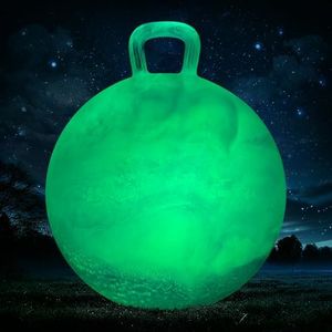 INPODAK Space Hopper for Kids Age 5, Glow in the Dark 20 Inches Hopping Ball Age 8 to 12, Glowing Jumping Ball with Handle, Night Garden Toy Hop Ball for 5 6 7 8 9 Years Old Inside Park Yard