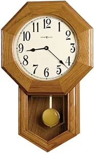 Howard Miller Elliott Wall Clock – Vintage Schoolhouse Style, Wooden Wall Clock, Pendulum & Triple-Chime Movement, Battery-Operated Hourly & Quarterly Chimes, Volume Control, Nighttime Shut Off