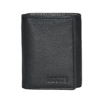 ROOTS Men's Genuine Leather Trifold Wallet with RFID Protection with 8 Card Slots, Back ID Window, Black/Navy