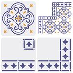 FINGERINSPIRE 3 pcs Floor Tile Stencil 11.8x11.8inch Reusable Border & Corners Stencils Moroccan Wall Stencils for Painting Concrete Stencils for Patio, Floor Tile, Wall. Home Decoration