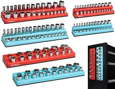 SHALL Magnetic Socket Organizer Set, 6-Piece SAE & Metric Socket Holder Set Includes 1/4", 3/8", 1/2" Drive Socket Trays, Holds 143 Pieces Standard Size and Deep Size Sockets (Socket not Included)