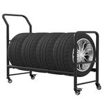 Rolling Tire Rack, 2 in 1 Metal Tire Storage and Transport Trailer, 43.3x34x13.7 Inch Heavy Duty Tire Stand, Mobile Tire Storage Rack Cart with 4 Wheels for Home Garage, Auto Repair Shop, Tire Shop