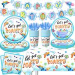 Summer Party Decorations, 142Pcs Water Gun Party Decorations Tableware Set,Include Plates and Napkins,Tablecloth,Banner for Let's Get Soaked Pool Beach Party Birthday Supplies, Serves 20