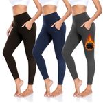 NEW YOUNG 3 Pack Fleece Lined Leggings with Pockets for Women Thermal High Waisted Soft Yoga Pants Winter Workout Leggings