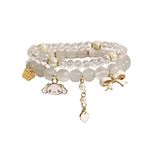 GAUEIOUR Cinnamoroll Crystal Bead Bracelet,Lovely Beige Cartoon Crystal Beads Elastic Bracelet Girls and Women, Small Fresh Simple and Lovely Cartoon Jade Dog Jewelry (Beige 2 Pack)