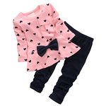 CHIC-CHIC 2pcs Baby Girl Kids Clothing Set Long Sleeve Bowknot T-Shirt Top + Pants Trousers Leggings Outfit (3-4 Years Old, Pink)