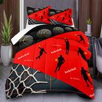 Basketball Comforter Set Queen, Sports Themed Black and Red Bedding Set for Big Fans of Basketball, 3 PCs Ultra Soft All-Season Comforter Set for Boys Kids Bedroom Decor, 1 Comforter and 2 Pillowcases