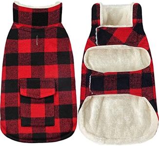 Malier Dog Winter Coat, Classic Plaid Fleece Dog Cold Weather Coats Dog Jacket with Pocket, Windprood Warm Dog Coat Vest Winter Pet Clothes Apparel for Small Medium Large Dogs (Red, Medium)