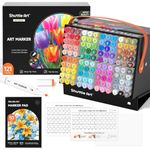 Shuttle Art 121 Colours Alcohol Markers, Professional Dual Tip Art Pens and Colourless Blender, Felt Tip Pens with Case for Artists Adult Illustration Colouring Sketching Drawing