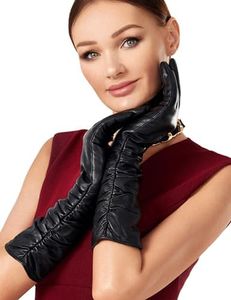 VIKIDEER Luxury Long Leather Gloves Women Plush Lined Touchscreen Warm Soft for Evening Opera or Daily 15.7'' Black X-Large