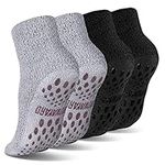 NOVAYARD 4 Pairs Fluffy Non Slip Socks Winter Warm Bed Thermal Slipper Grip Fuzzy Socks for Men Women (Black+Grey,L)