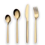 Berglander 24 Piece Titanium Gold Plated Stainless Steel Cutlery Set, 24 Pieces Golden Flatware Set, Gold Silverware Set Cutlery Sets, Service for 6 (Shiny Gold)