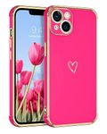 GUAGUA Case for iPhone 13, iPhone 13 Cases Cute Heart Pattern Soft TPU Plating Cover for Women Men with Camera Protection & 4 Corners Shockproof Protective Phone Cases for iPhone 13 6.1" Hot Pink