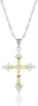 RIZILIA Faith Cross Necklace for Women - Trapezoid Round Cut CZ November Yellow Citrine - 18K White Gold Plated Birthstone Pendant, 18"+2" Chain - Gift Boxed for Her, Mother Birthday Anniversary