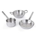 The Indus Valley Triply Stainless Steel Cookware Set | Kadai (22 cm/2.2L)+ Fry Pan (22 cm/1.4L) + Sauce Pan (14cm/1.2L) | Kitchen Cooking Combo Pots & Pans Set of 3Pcs | Naturally Nonstick