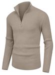 Sailwind Men's Jumpers 1/4 Zip Jumper Knit Long Sleeve Tops Quarter Zip Knitwear Soft Cozy Polo Neck Sweaters for Men Winter Warm Pullover (Khaki, S)