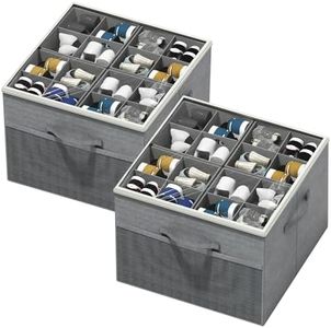 Aokeyee Shoe Organizer for Closet,2 Pack Foldable Shoe Storage Organizer Box Bin with Adjustable Dividers and Clear Cover, Fits up to 16-32 Pairs