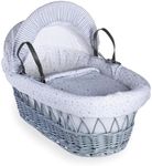 Clair de Lune Stars and Stripes Grey Wicker Moses Basket inc. Bedding, Mattress & Adjustable Hood (Grey)