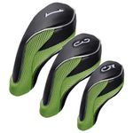 Andux Golf Club 460cc Driver Fairway Wood Head Covers with Hook & Loop Set of 3 (Black/Green)