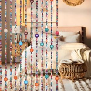 Osunnus Colorful Boho Bamboo Beaded Curtain 35.5 x 75 Inches 38 Strands Handmade Hanging Wooden Door Beads Hippie Curtains Room Divider for Doorway Window Home Decor, Rainbow