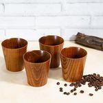 EZ Life Artistic Conical Wooden Cup Set - Wooden Mug - Dinnerware - Natural Wooden Tea Drinking Cup Coffee Cup Milk Container for Home Restaurant - 250ml - Pack of 4