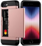 Nvollnoe for iPhone SE Case 2022/iPhone SE 2020/7/8 Case with Card Holder Heavy Duty Protective Dual Layer Shockproof Hidden Card Slot Slim Wallet Case for iPhone SE 3rd/2nd/7/8-4.7''(Rose Gold)