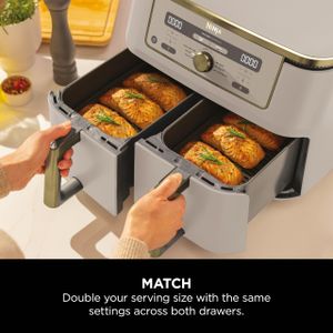 Ninja MAX Dual Zone Digital Air Fryer, 2 Drawers, 9.5L – 6-in-1 Non-Stick, Dishwasher Safe, Stone Gold