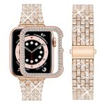 wutwuk Compatible Bling Apple Watch Straps 38mm with Bling Case, Rose Gold Sparkling Metal Woman iWatch Replacement, Bling Bracelet Diamond Rhinestone Wristband for Apple Watch Series 3 2 1 38mm