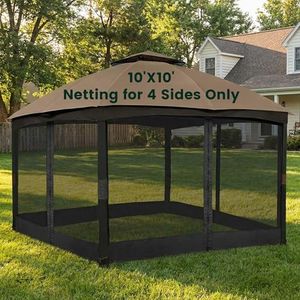 OLILAWN Gazebo Universal Replacement Mosquito Netting, 10' x 10' Outdoor Canopy Net Screen 4-Panel Sidewall Curtain, with Zippers, Easy to Install, Fit for Most Gazebo 10x10 Canopy, Black
