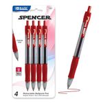 BAZIC Spencer Red Retractable Pen w/Cushion Grip (4/Pack)