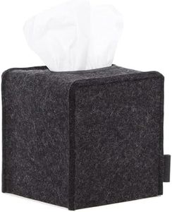 Graf Lantz - Small Tissue Box Cover - Merino Wool Felt - Fits Standard Square Tissue Boxes - Vegetable Tanned Leather Trim - Tissue Box Holder - Luxury Home Decor - USA Made - 5" x 5"x 5", Charcoal