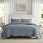 WDCOZY Blue Grey Quilt King Size Bedding Set with Pillow Sham, Lightweight Bedspread Coverlet, Soft Bed Cover for All Season - 3 Pieces, 104x90 inches