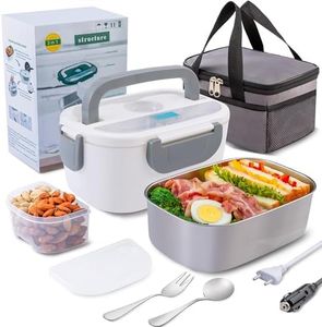 Nifogo Scaldavivande Elettrico 60W Lunch Box Elettrica 3 in 1 Contenitore Portavivande 1,5L l'ufficio, casa, Auto, Camion 12V 24V e 230V con Premium Borsa isolante e Set di Posate（Senior-Bianco）