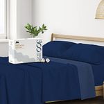 500 Thread Count Bed Sheets 100% Egyptian Cotton Striped Sheets Set - Navy Blue Long-Staple Cotton Queen Sheet for Bed, Fits Mattress Upto 16'' Deep Pocket, Soft & Silky Sateen Weave Sheets