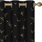 Deconovo Blackout Curtains Grommet Light Blocking Window Drapes for Kids Room, Black Basement Window Curtains, Constellation Pattern Foil Printed Short Curtains (Black, 42 x 54 inch, 2 Panels)