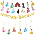 Chukua 9Pcs Princess Birthday Decoration Banner Girls- Princess Happy Birthday Banner Decoration Princess Bunting Garland Hanging Swirls Party Favors for Kids Princess Theme Party Supplies Decorations