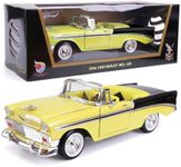 LUCKY DIE CAST 1956 Chevrolet Bel Air 1/18 Scale Die-Cast Metal Model Classic Vintage Alloy Cars with Display Case, with Opening Doors, Best Gift for Men, Dad & Kids 14+ Years (Yellow)