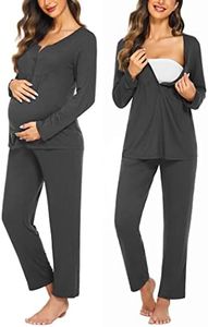 Ekouaer Women's Maternity Nursing Pajama Sets Long Sleeve Pregnancy Pj Set Breastfeeding Sleepwear Set for Hospital S-XXL, B_grey, Small