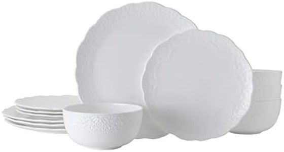 Mikasa Abigail Chip Resistant 12 Piece Dinnerware Set, Service for 4, White