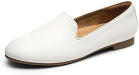 DREAM PAIRS Round Toe Flats for Women Dressy Comfortable, Slip-On Dress Business Casual Office Work Shoes for Women,Size 8,White-Pu,SDFA2403W