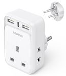 UK to European Plug Adaptor with 3 USB Ports(1 20W USB C Ports) and 2 Shaver Adapter Plug for Universal Shaver/Toothbrush, European Plug Adapter for Germany Spain Greece Iceland Poland etc (Type E/F)