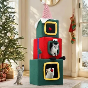 YITAHOME Extra Large Cat House for Indoor Cats, 60" Multi Level Cat Condo Furniture, 3 Story Playhouse with Hanging Ball, Green Cat Tree Cat Tower for Large Pets, Dog, Ferret