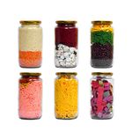 STAR WORK 1000 Gram Glass Jar with Air Tight Gold Lid for Kitchen Dried Masla Storage Jar,Honey Jar,Jar and Container,Spice Masala Jar,Glass,Visible Glass Jar for Kitchen Storage Set of (6), 1000 ml