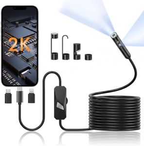 2K Endoscope Camera with Light, 2560P HD Dual Lens, 16.5FT, IP67 Waterproof