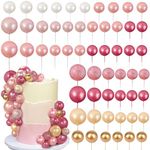 56 PCS Ball Cake Topper Decorations Pearl Balls Cupcake Cake Insert Topper for Birthday Party Wedding Decoration Supplies Pink Series Seven Colors