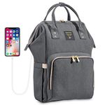 Sunveno Baby Changing Backpack Diaper Bag Waterproof Travel Baby Bag with USB Charging Port Pram Hook Insulated Bag for Traveling Quilting Large Capacity Changing Backpack (Grey)