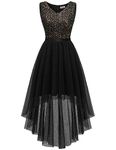 BeryLove Cocktail Homecoming Dresses 2024 Formal Wedding Guest Dresses Sleeveless Lace High Low Prom Dress, Tulle Sequin Colorful Black, Medium