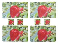 V Printed Colorful Table Placemats 17 x 11 Inches Rectangular Set of 4 with 4 Matching Coasters Strawberry